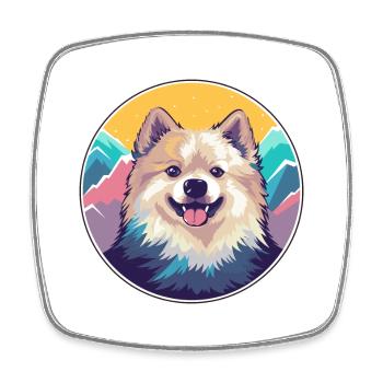 Spitz chien race dessin animé Kawaii aquarelle - Magnet carré - blanc - Devant