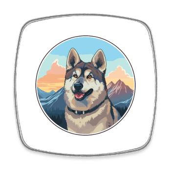 Swedish Elkhound Dog Breed Cartoon Kawaii Watercol - Square fridge magnet - white - Front