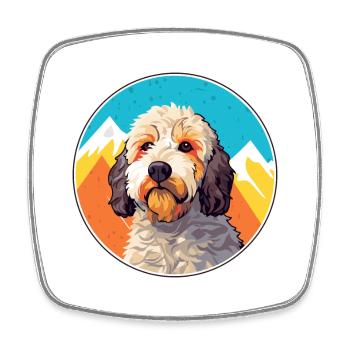 Spanischer Wasserhund Rasse Cartoon Kawaii Aquarell - Viereckiger Kühlschrankmagnet - Weiß - Vorne