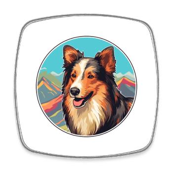 Shetland Chien de berger race chien dessin animé Kawaii Waterco - Magnet carré - blanc - Devant
