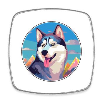 Husky sibérien chien race Cartoon Kawaii aquarelle - Magnet carré - blanc - Devant
