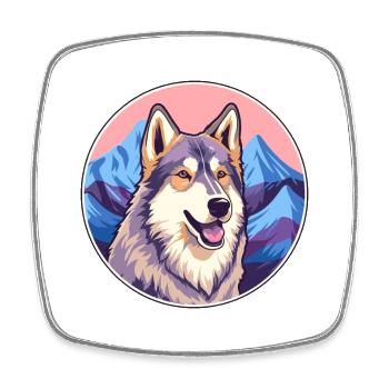 Tamaskan Dog Breed Cartoon Kawaii Watercolor - Square fridge magnet - white - Front