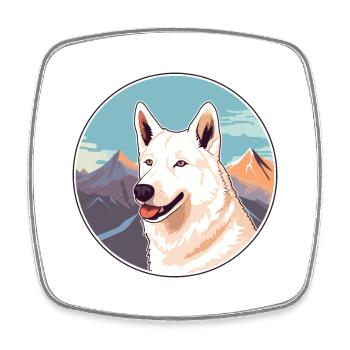 White Shepherd Dog Breed Cartoon Kawaii Watercolor - Square fridge magnet - white - Front