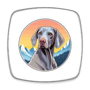 Braque de Weimar race de chien dessin animé Kawaii aquarelle - Magnet carré - blanc - Devant