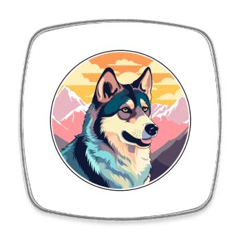 West Siberian Laika Dog Breed Cartoon Kawaii Water - Square fridge magnet - white - Front