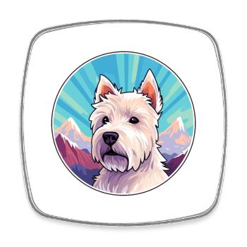 Westie Dog Breed Cartoon Kawaii Watercolor - Square fridge magnet - white - Front