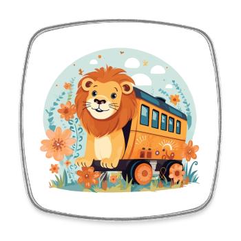Lion Rides Railroad Lion's Head Lions - Square fridge magnet - white - Front