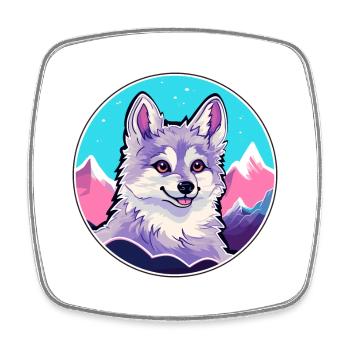 Alaskan Klee Kai Dog Breed Cartoon Kawaii Watercol - Square fridge magnet - white - Front