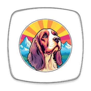 Artois Hound Dog Breed Cartoon Kawaii Watercolor - Square fridge magnet - white - Front
