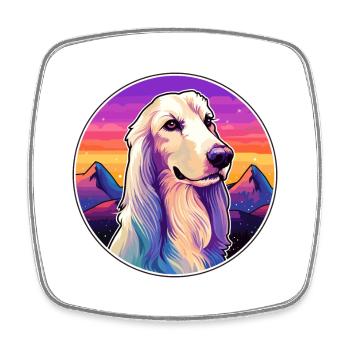 Afghan Hound Dog Breed Cartoon Kawaii Watercolor - Square fridge magnet - white - Front