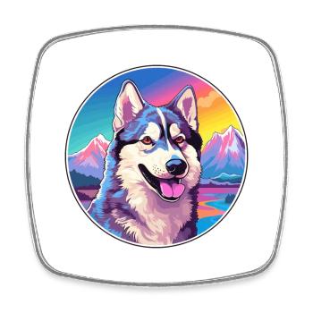 Alaskan Husky chien race dessin animé Kawaii aquarelle - Magnet carré - blanc - Devant