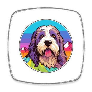 Barbu Collie chien race dessin animé Kawaii aquarelle - Magnet carré - blanc - Devant