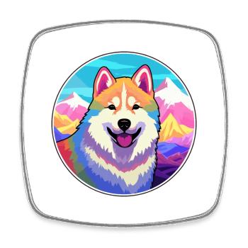 Akita Hunderasse Karikatur Kawaii Aquarell - Viereckiger Kühlschrankmagnet - Weiß - Vorne