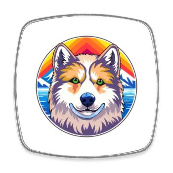 Ainu Hokkaido Dog Breed Cartoon Kawaii Watercolor - Square fridge magnet - white - Front