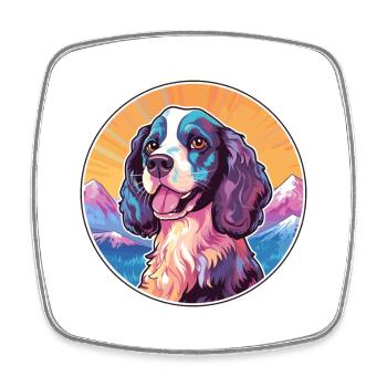 Alpine Spaniel Dog Breed Cartoon Kawaii Watercolor - Square fridge magnet - white - Front