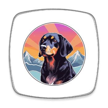 Österreichischer schwarzer und brauner Hund Rasse Cartoon Kaw - Viereckiger Kühlschrankmagnet - Weiß - Vorne