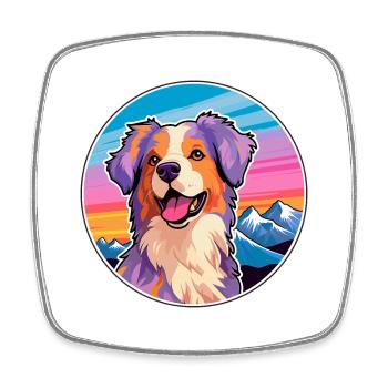 Australian Shepherd Dog Breed Cartoon Kawaii Water - Square fridge magnet - white - Front