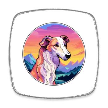 Borzoi Dog Breed Cartoon Kawaii Watercolor - Square fridge magnet - white - Front