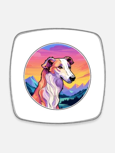 Barzoï chien race Cartoon Kawaii aquarelle - Magnet carré - blanc