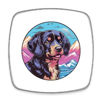 Black And Tan Dog Breed Cartoon Kawaii Watercolor - Square fridge magnet - white - Front