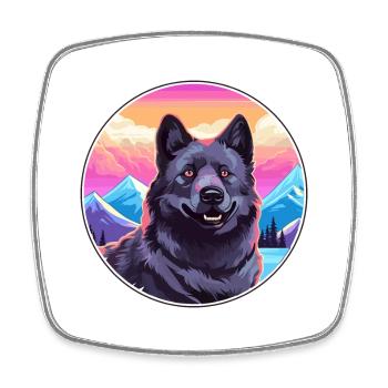 Chien d’élan norvégien noir race de chien Cartoon Kawaii - Magnet carré - blanc - Devant