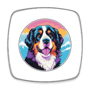 Bernese Mountain Dog Breed Cartoon Kawaii Watercol - Square fridge magnet - white - Front