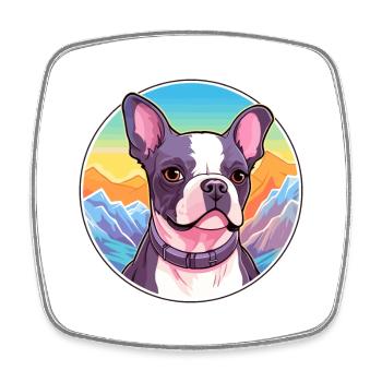 Boston Terrier Hunderasse Cartoon Kawaii Aquarell - Viereckiger Kühlschrankmagnet - Weiß - Vorne