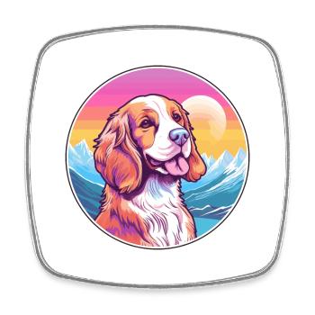 French Brittany Dog Breed Cartoon Kawaii Watercolo - Square fridge magnet - white - Front