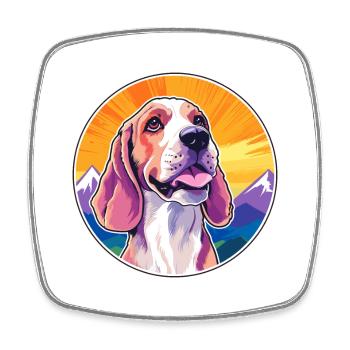 French White And Orange Hound Dog Breed Cartoon Ka - Square fridge magnet - white - Front