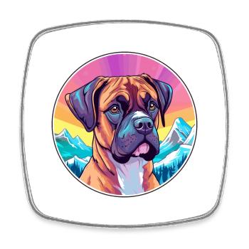 German Boxer Dog Breed Cartoon Kawaii Watercolor - Square fridge magnet - white - Front