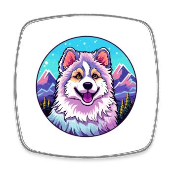Chien esquimau canadien race Cartoon Kawaii Watercolo - Magnet carré - blanc - Devant