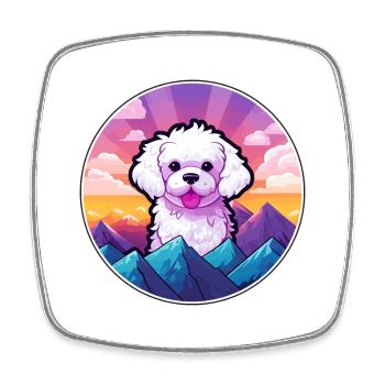 Bichon Frise chien race Cartoon Kawaii aquarelle - Magnet carré - blanc - Devant