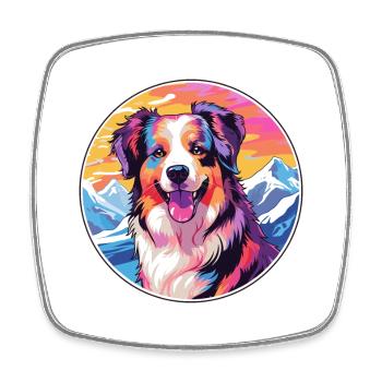 Collie Rough Dog Breed Cartoon Kawaii Watercolor - Square fridge magnet - white - Front