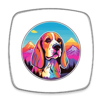 Finnish Hound Dog Breed Cartoon Kawaii Watercolor - Square fridge magnet - white - Front