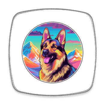 German Shepherd Dog Breed Cartoon Kawaii Watercolo - Square fridge magnet - white - Front