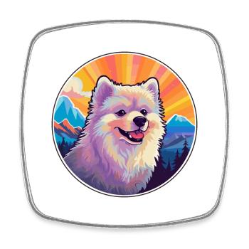 Deutsche Spitz Hunderasse Karikatur Kawaii Aquarell - Viereckiger Kühlschrankmagnet - Weiß - Vorne