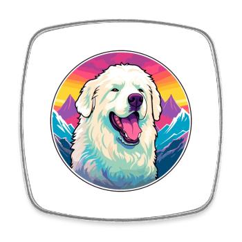 Grande race de chien des Pyrénées dessin animé Kawaii aquarelle - Magnet carré - blanc - Devant