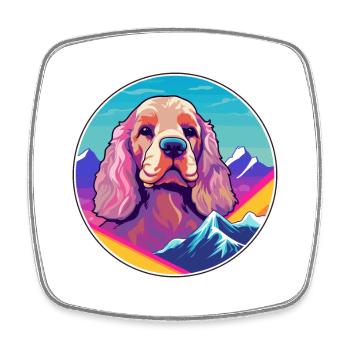 Cocker Spaniel chien race dessin animé Kawaii aquarelle - Magnet carré - blanc - Devant
