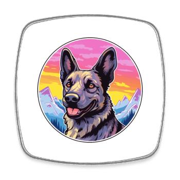 Dutch Shepherd Dog Breed Cartoon Kawaii Watercolor - Square fridge magnet - white - Front