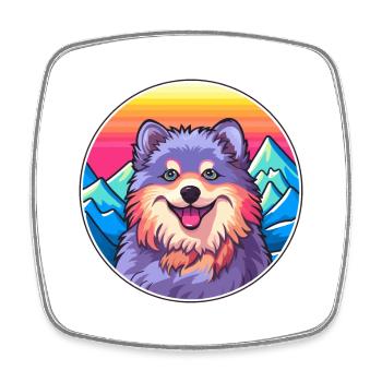 Finnish Lapphund Dog Breed Cartoon Kawaii Watercol - Square fridge magnet - white - Front