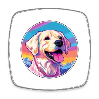 Grande race de chien des Pyrénées Cartoon Kawaii aquarelle - Magnet carré - blanc - Devant