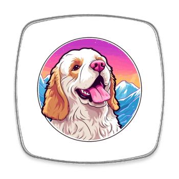 Clumber Spaniel Hund Rasse Cartoon Kawaii Watercolo - Viereckiger Kühlschrankmagnet - Weiß - Vorne