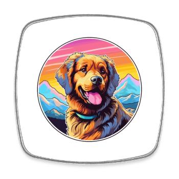 Hovawart chien race dessin animé Kawaii aquarelle - Magnet carré - blanc - Devant