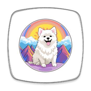 Spitz japonais chien race dessin animé Kawaii aquarelle - Magnet carré - blanc - Devant