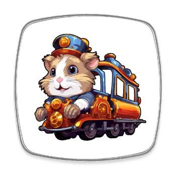 Hamster fährt Eisenbahn Goldhamster Zwerghamster - Viereckiger Kühlschrankmagnet - Weiß - Vorne