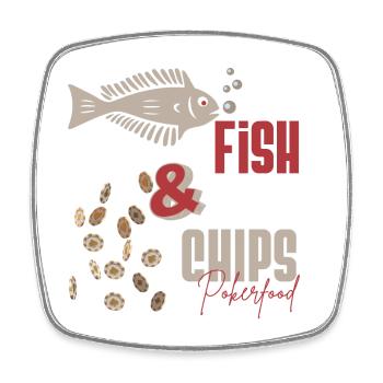 Poker - POKER FISH AND CHIPS Poker Essen - Poker spielen - Viereckiger Kühlschrankmagnet - Weiß - Vorne