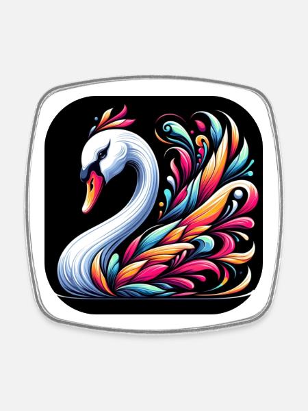 Cygne Animal Coloré Bande Dessinée Cartoon - Magnet carré - blanc