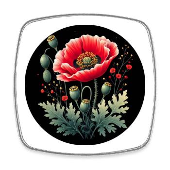 Blumenmotiv Mohnblume Schwarzer Hintergrund - Viereckiger Kühlschrankmagnet - Weiß - Vorne