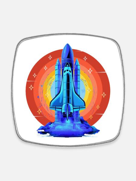 BLAUES SPACE SHUTTLE RETRO VINTAGE - Viereckiger Kühlschrankmagnet - Weiß