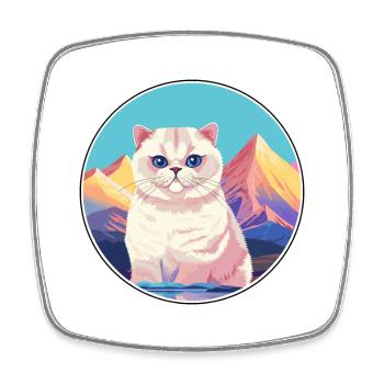 Chat à poil court British Fold Coloré Cartoon Waterc - Magnet carré - blanc - Devant